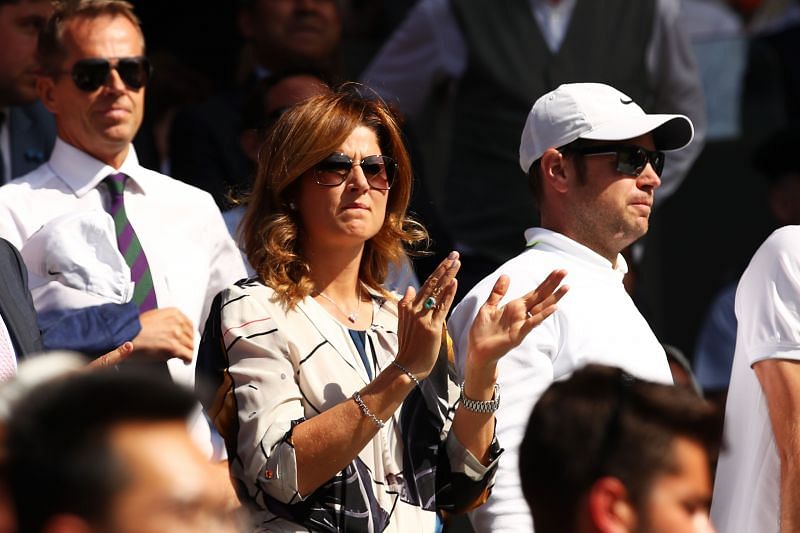 Mirka cheering on her husband, Roger Federer