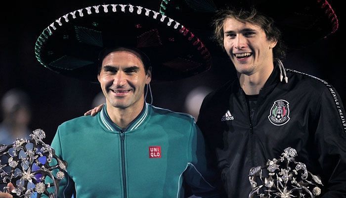 Roger Federer and Alexander Zverev during the Latin America tour