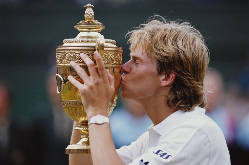 Stefan Edberg with the Wimbledon trophy in 1988