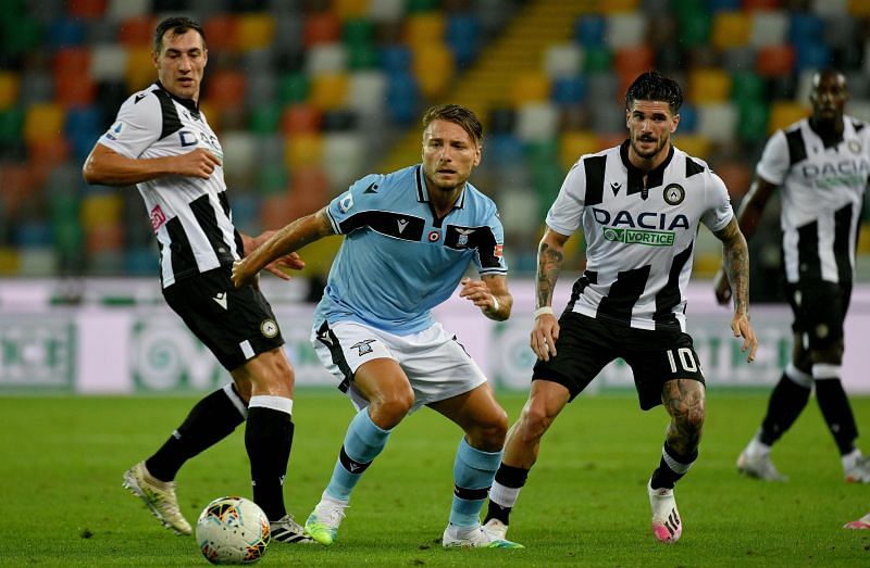 Immobile, pictured here against Udinese, was a constant menace against Juventus