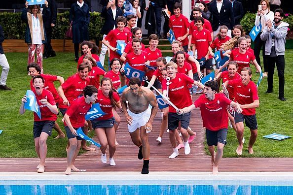 Rafael Nadal celebrating after the Barcelona Open in 2017