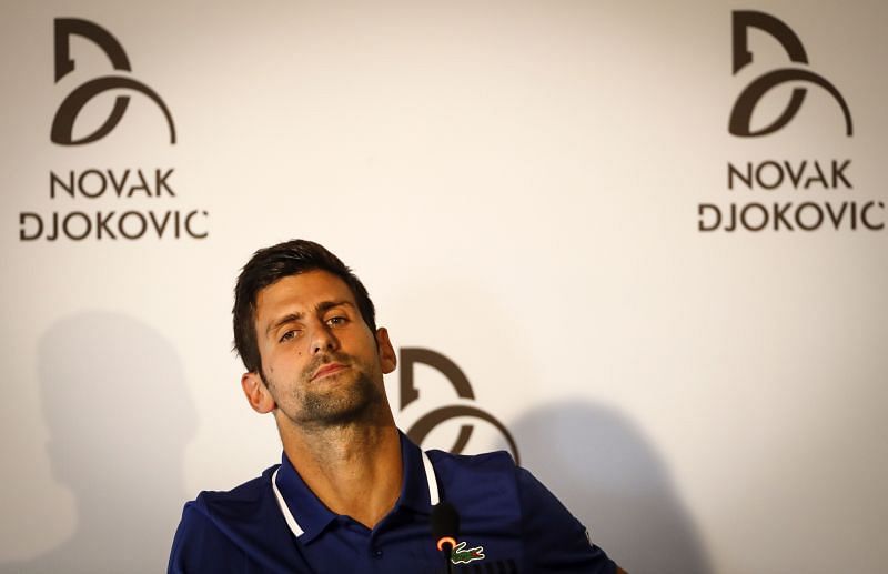 Novak Djokovic at a press conference in Belgrade, Serbia