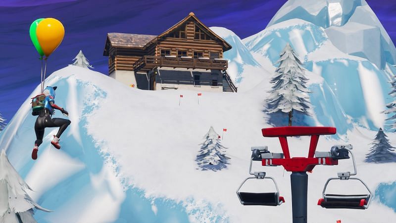 Mountain Cabins situated in the snow in Fortnite Season 3