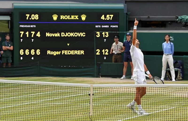 Novak Djokovic after winning the Wimbledon 2019 final, a match for the ages.