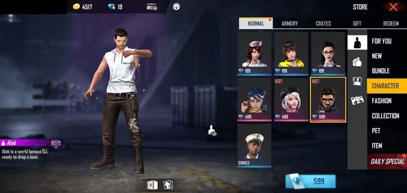 Alok in the Free Fire in-game store