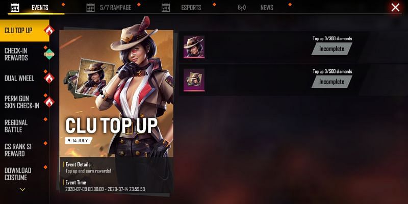 Free Fire Clu Character Top Up event