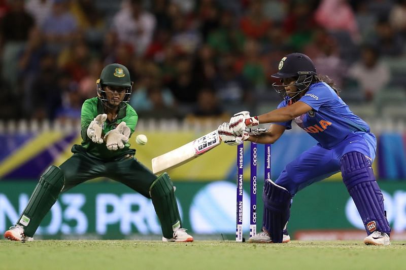 India&#039;s Veda Krishnamurthy in action during Women&#039;s T20 World Cup.