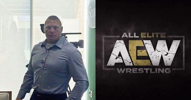 Brock Lesnar, AEW logo.