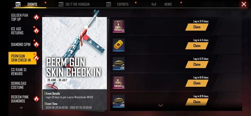 The new &#039;Perm Gun Skin Check In&#039; event