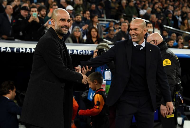 Manchester City and Real Madrid managers Pep Guardiola and Zinedine Zidane
