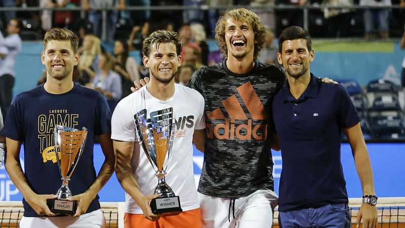 (From Right) Novak Djokovic, Alexander Zverev and Dominic Thiem at the Adria Tour