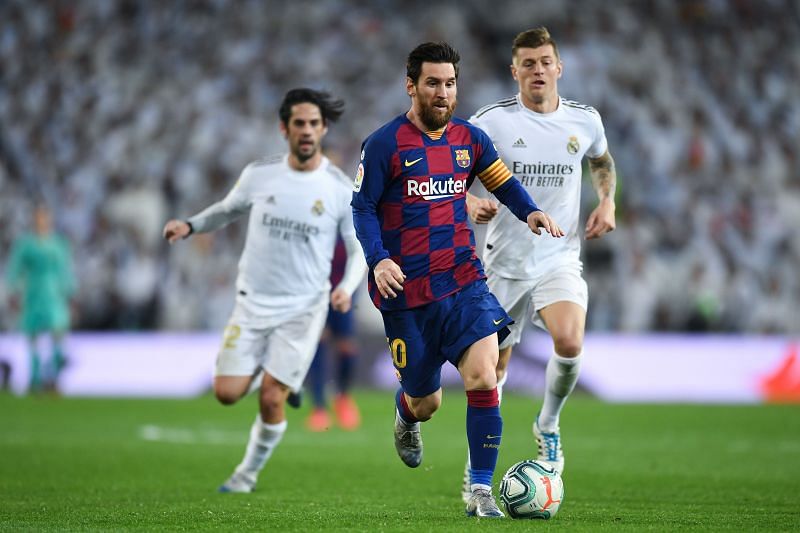 Lionel Messi in action during an El Clasico