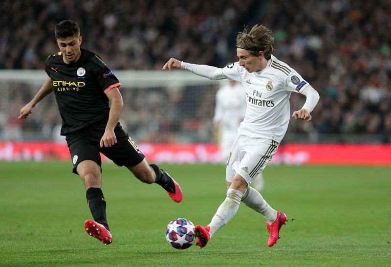 Modric in action for Real Madrid against Manchester City