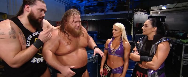 Tucker, Otis, Mandy Rose, and Sonya Deville in WWE