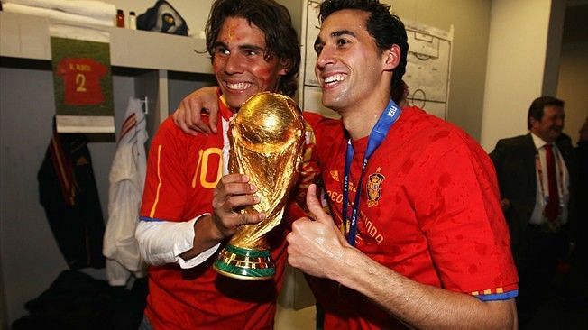 Rafael Nadal with the World Cup trophy