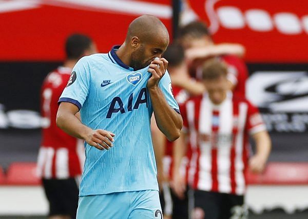 Lucas Moura in disgust as Spurs concede a goal against Sheffield United in their previous EPL fixture