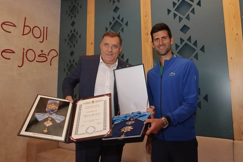 The Bosnian Serb leader awarding Novak Djokovic with &#039;Order of Republika Srpska&rsquo;