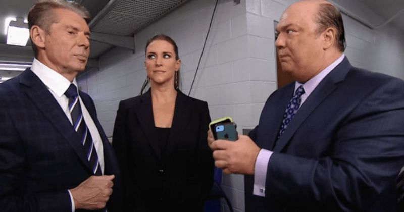 Vince McMahon, Stephanie McMahon and Paul Heyman. 