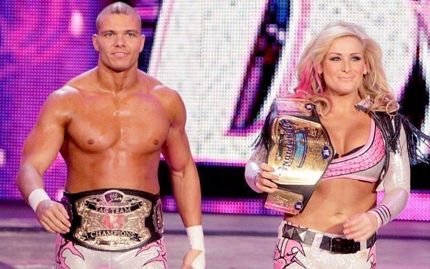Tyson Kidd (left) with real-life wife Natalya