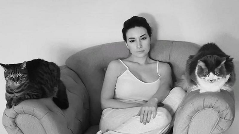 Alinity sitting with her cats