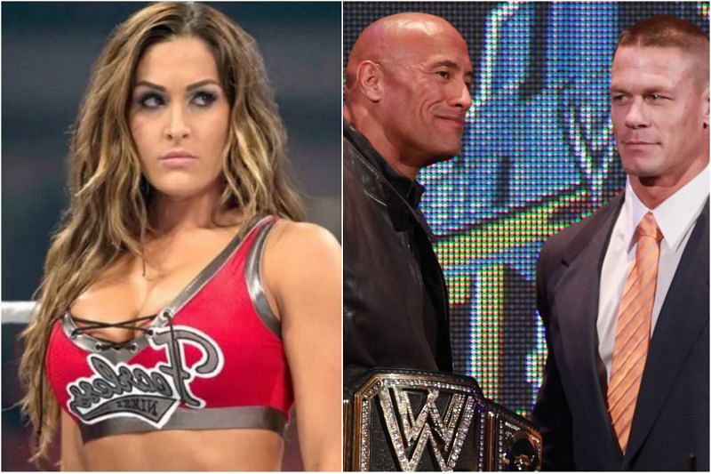 Nikki Bella, The Rock, and John Cena