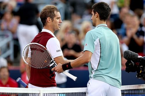 Richard Gasquet (L) and Novak Djokovic