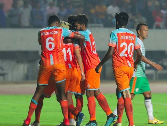 Chennai City FC in the AFC Champions League Round 1 Qualifier against Al-Riffa in Ahmedabad.