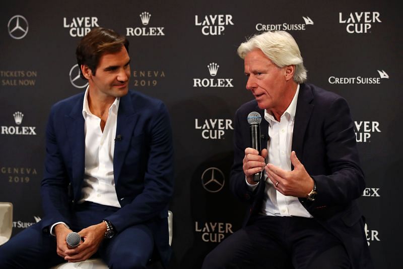 Roger Federer (L) and Bjorn Borg