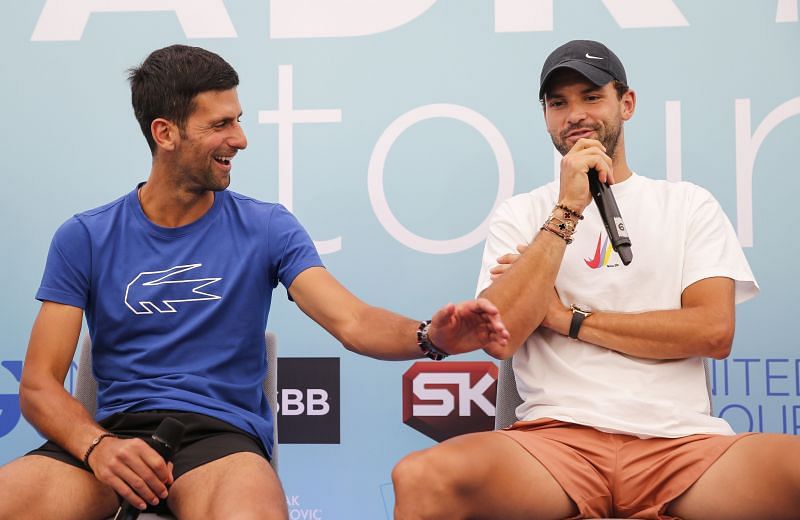 Novak Djokovic (L) and Grigor Dimitrov at the Adria Tour