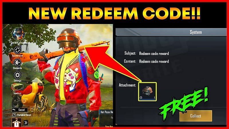 Hot Pizza helmet skin redeem code in PUBG Mobile (Picture Courtesy: Spark Subh / YouTube)