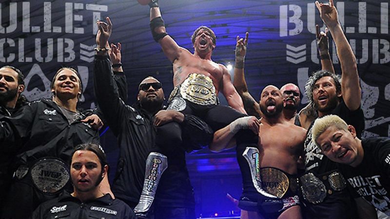 Bullet Club celebrate AJ Styles&#039; IWGP Championship victory