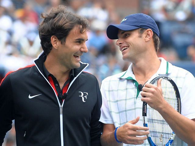 Roger Federer (left) with Andy Roddick