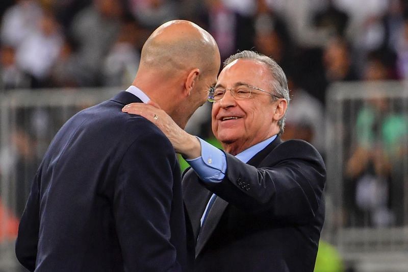 Real Madrid president Florentino Perez (R) and Zinedine Zidane