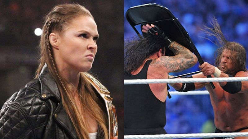 Ronda Rousey (left); The Undertaker and Triple H (right)