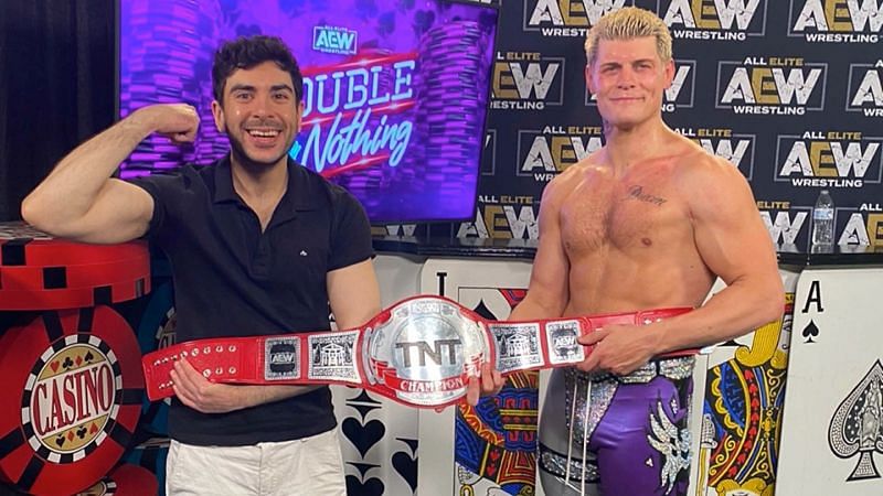 Cody Rhodes and Tony Khan with the AEW TNT title