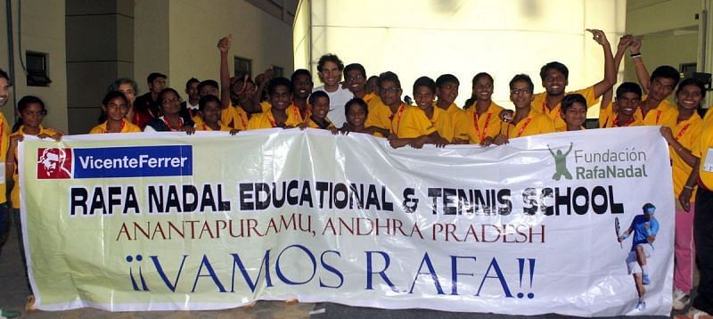 Rafael Nadal at his Foundation&#039;s school in Anantapur, India