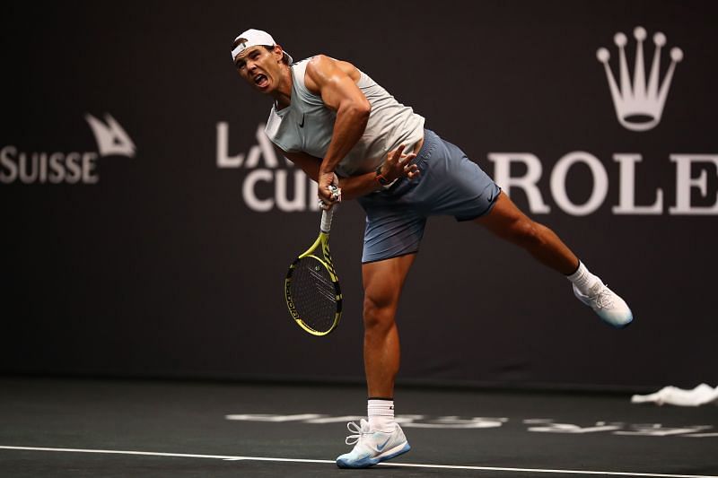 Rafael Nadal engaged in practice at the Laver Cup 2019