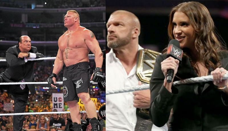 Paul Heyman, Brock Lesnar, Triple H, and Stephanie McMahon