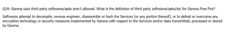 Garena Free Fire का FAQ पेज