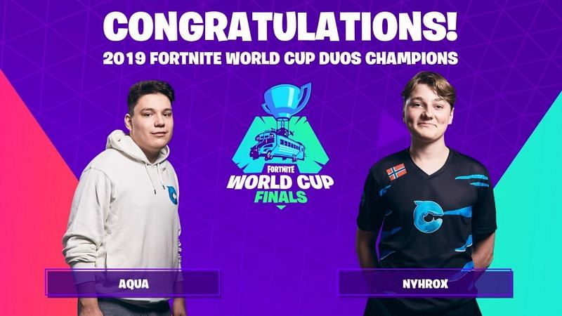 Aqua and Nyhrox, the winners of the &#039;Duos&#039; mode at the Fortnite World Cup Image Credits: fortniteintel.com