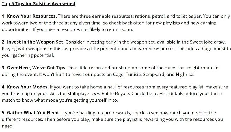 Some tips provided in the blog post about Solstice Awakened by Activision