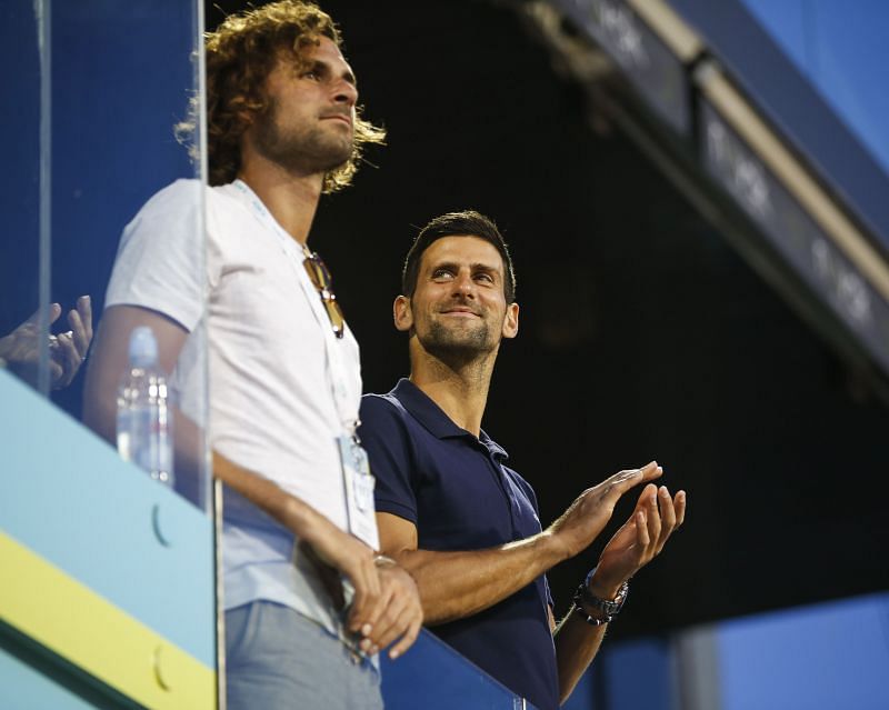 Novak Djokovic looks on at Adria Tour