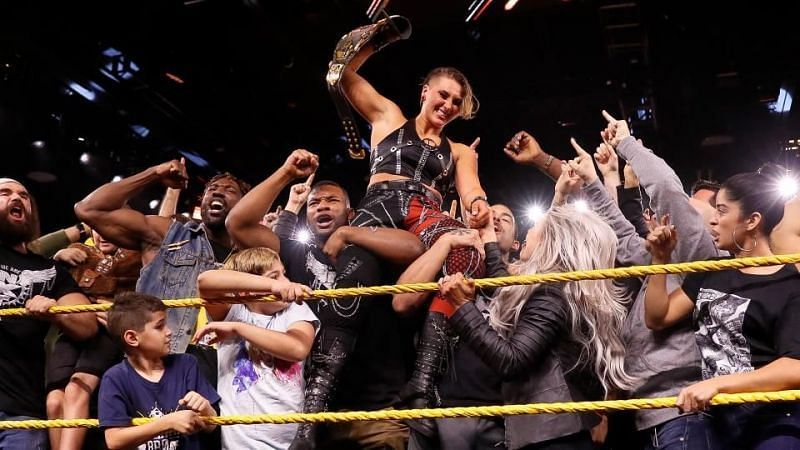 Rhea Ripley celebrates her NXT Women&#039;s championship win