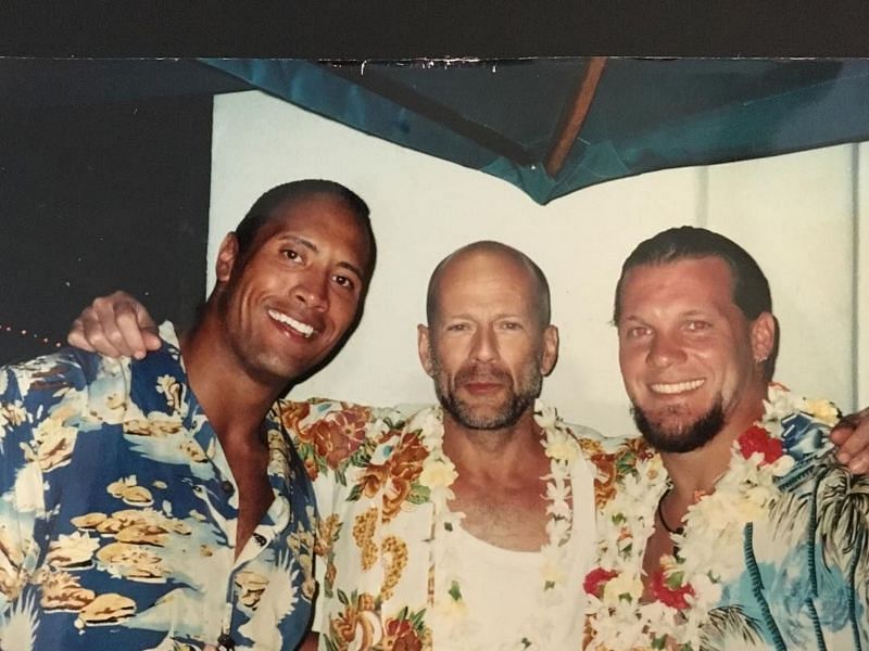 The Rock, Bruce Willis, and Chris Jericho had a moment together in WWE