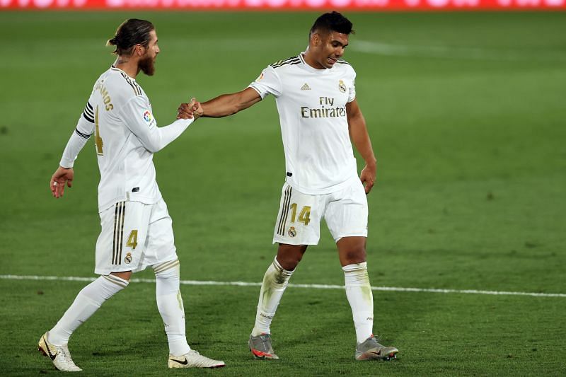 Real Madrid&#039;s defensive lynchpins - SergioRamos (left) and Casemiro.