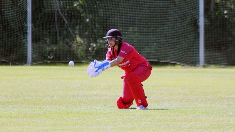 Sharanya Sadarangani keeping for KSV Cricket in the ECS Kummerfeld T10 League