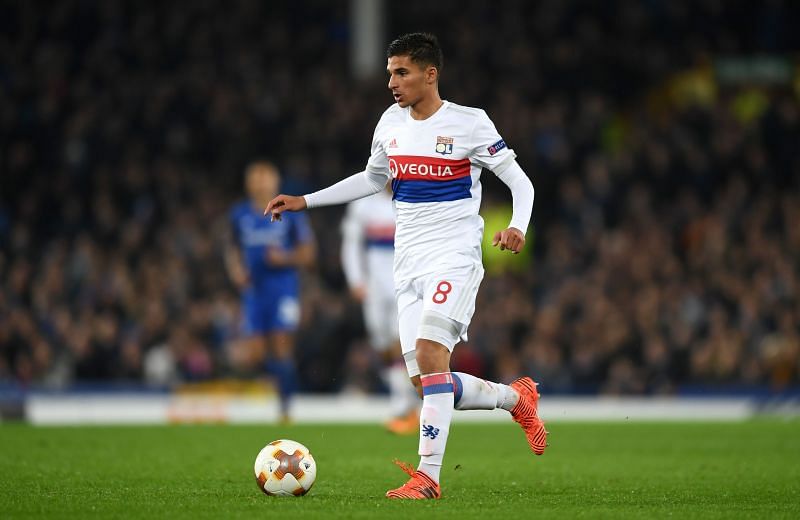 Houssem Aouar in action for Lyon