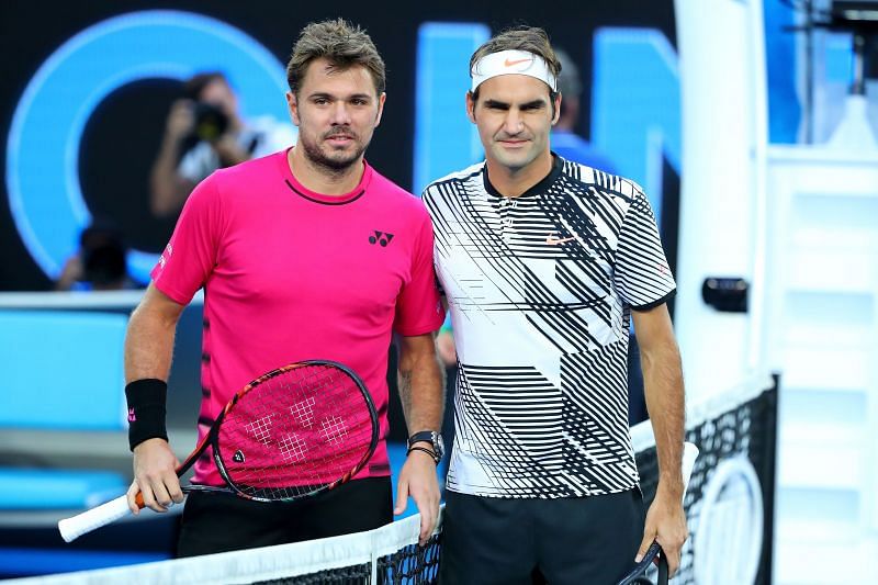 Stan Wawrinka (L) and Roger Federer