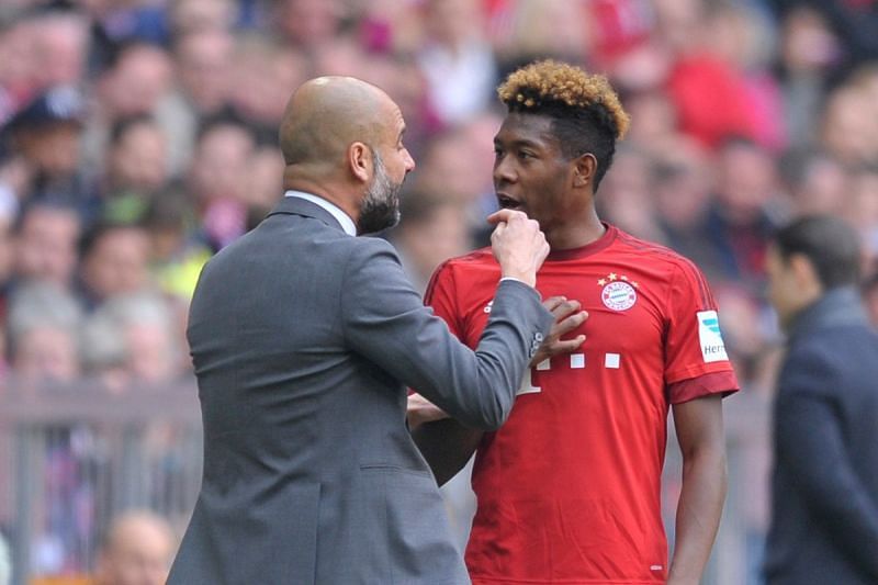 Various reports suggest Bayern Munich&#039;s David Alaba (right0 could reunite with Pep Guardiola at Manchester City