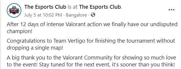 Screengrab from The Esports Club official Facebook Page